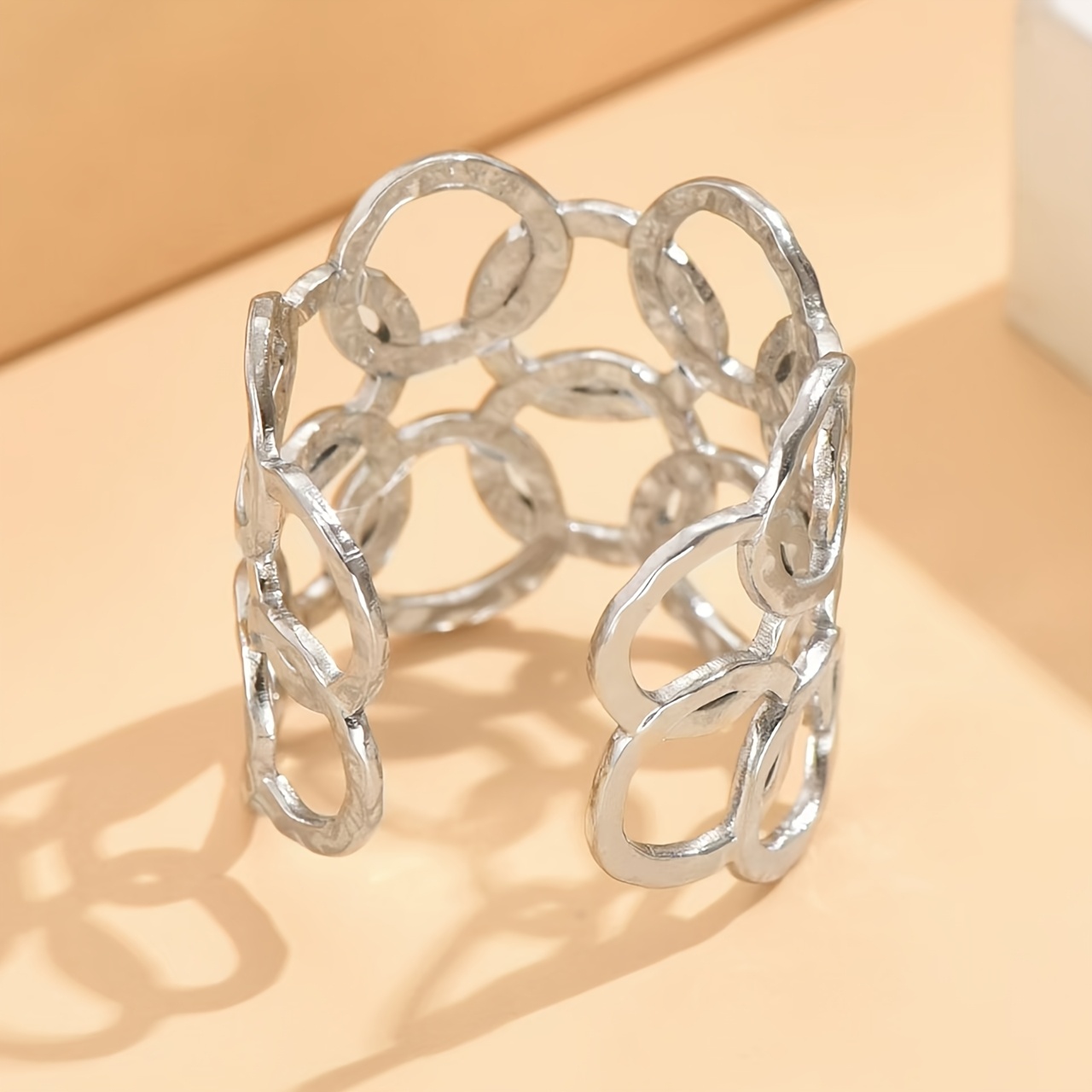 Women's Trendy 304 Stainless Steel Circle Hollow Open Ring